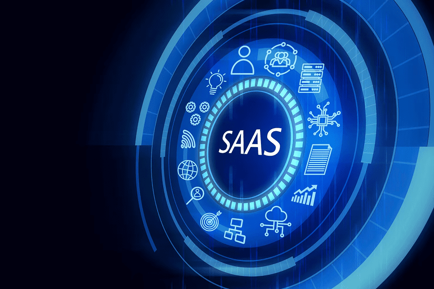Conceptual collage representing Software as a Service (SaaS).